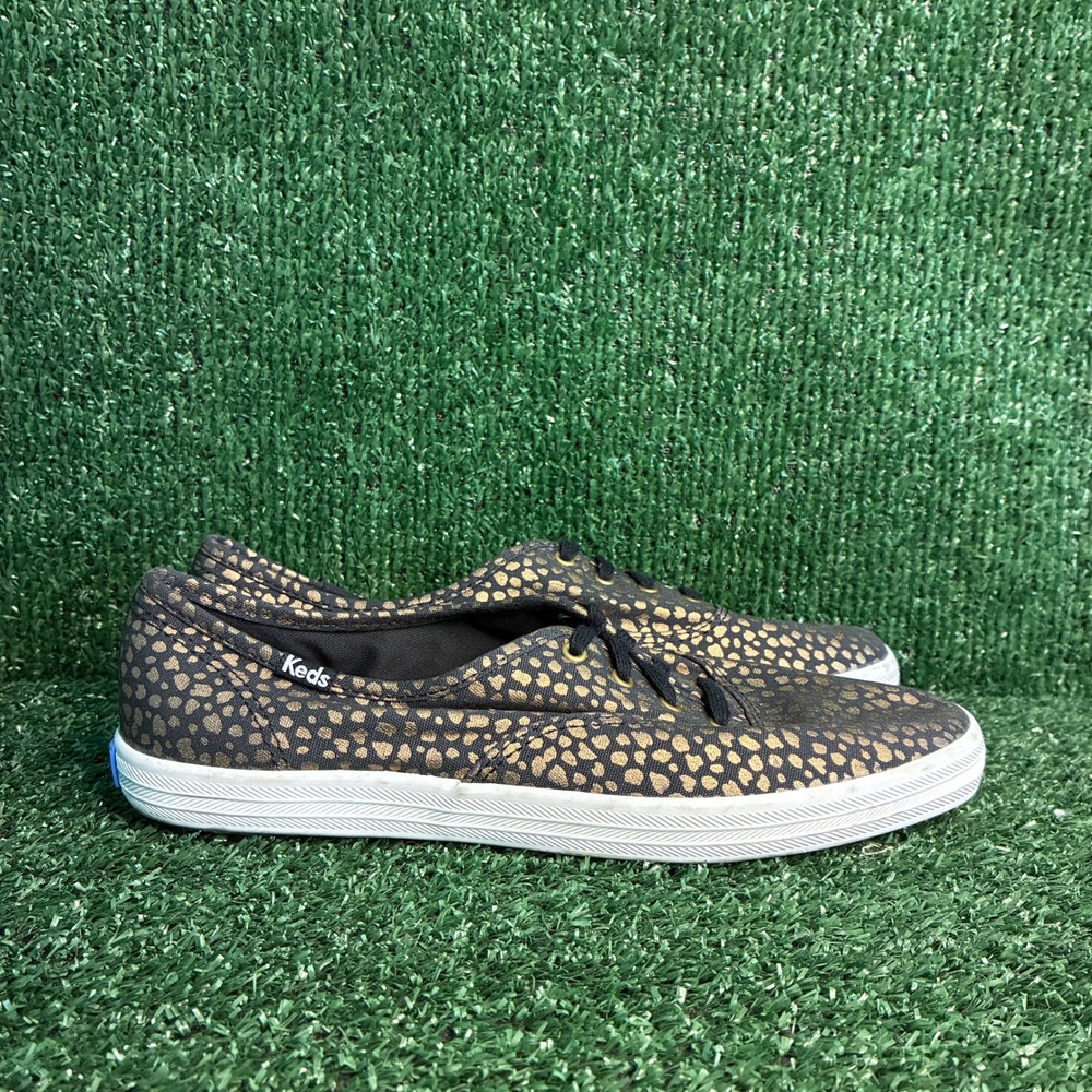 Keds Champion Metallic Leopard Print Low Top Sneakers Black Gold Womens Size 8